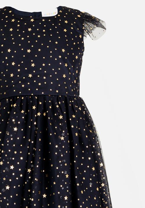 Pop Candy - Short Sleeve Star  Printed Dress Navy