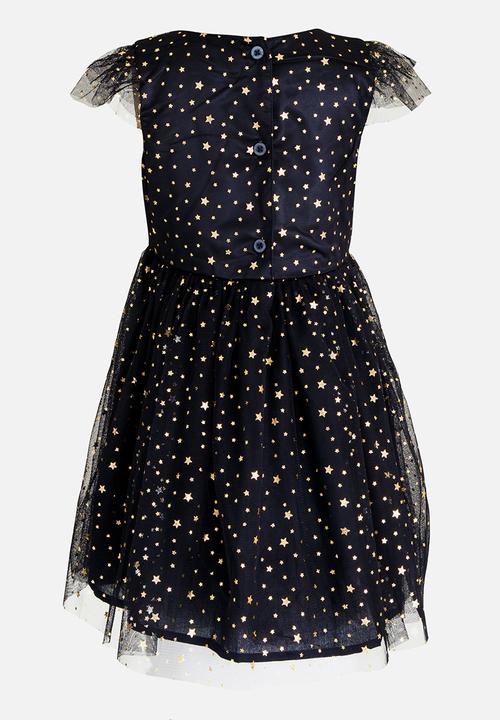 Pop Candy - Short Sleeve Star  Printed Dress Navy