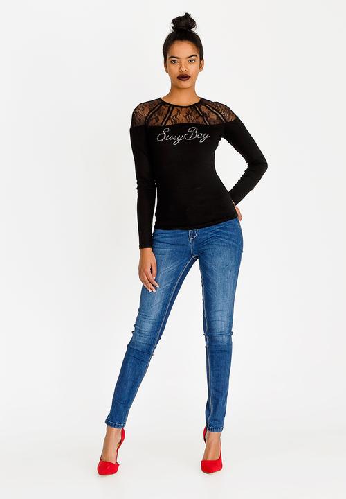 SISSY BOY - Mila Lace Detail Top Black