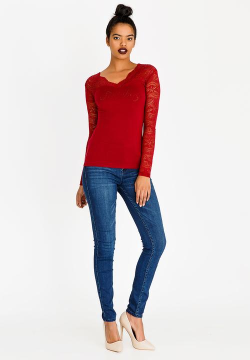 SISSY BOY - Tee with Embellishment Detail Burgundy