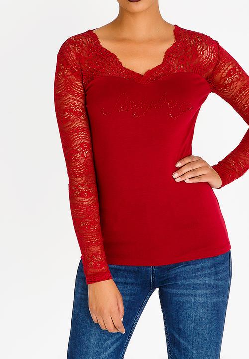 SISSY BOY - Tee with Embellishment Detail Burgundy