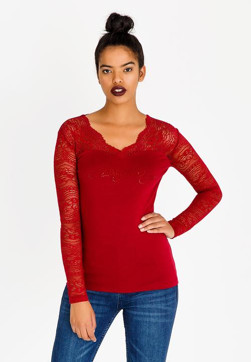 SISSY BOY - Tee with Embellishment Detail Burgundy