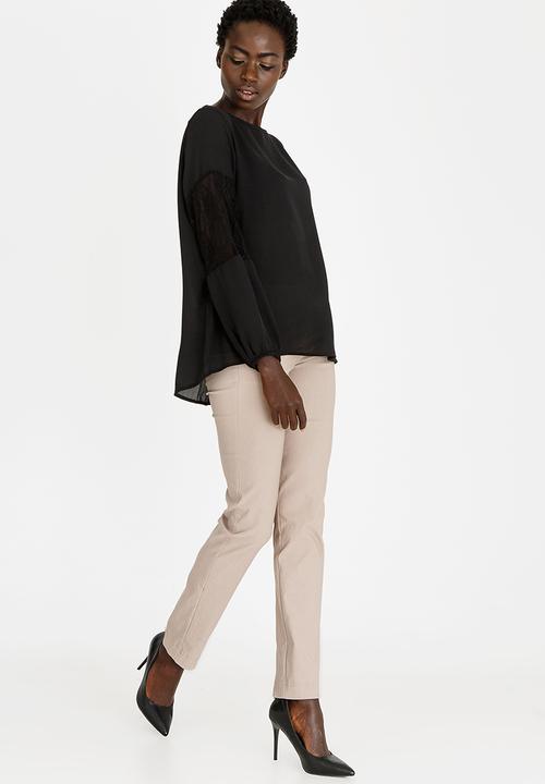 edit - Lace Inset Lantern Sleeve Top Black