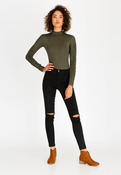 c(inch) - Ruched Sleeve Bodysuit Dark Green