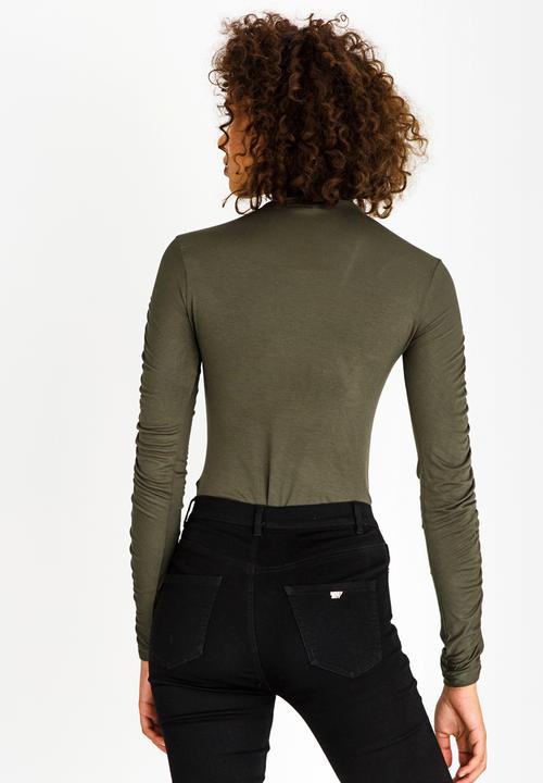 c(inch) - Ruched Sleeve Bodysuit Dark Green