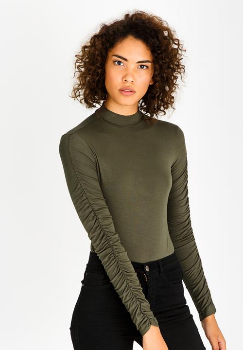 c(inch) - Ruched Sleeve Bodysuit Dark Green