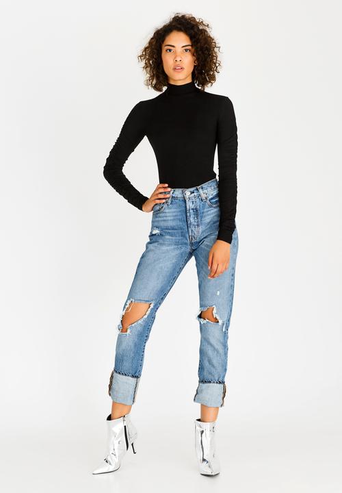 c(inch) - Ruched Sleeve Bodysuit Black