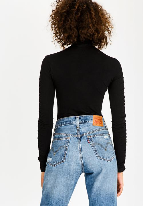 c(inch) - Ruched Sleeve Bodysuit Black