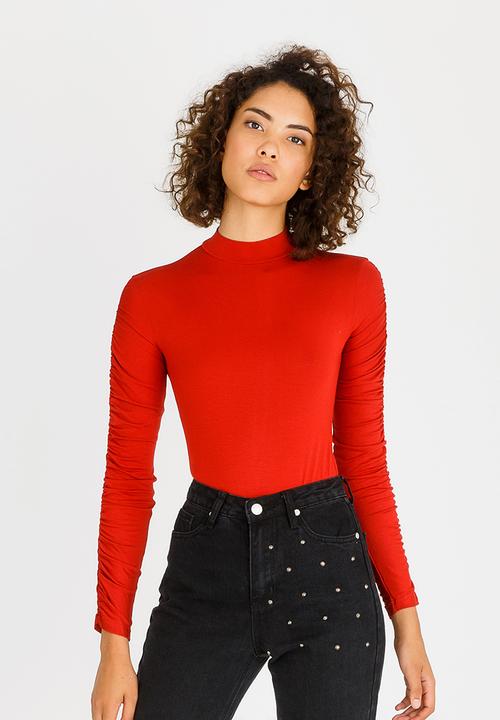 c(inch) - Ruched Sleeve Bodysuit Rust