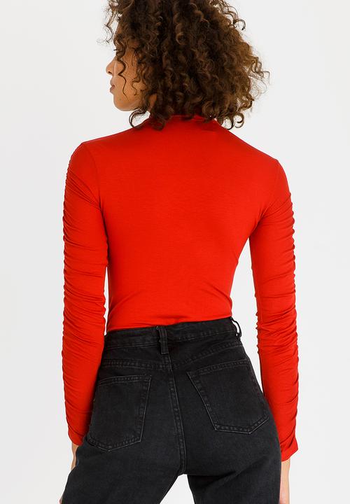 c(inch) - Ruched Sleeve Bodysuit Rust