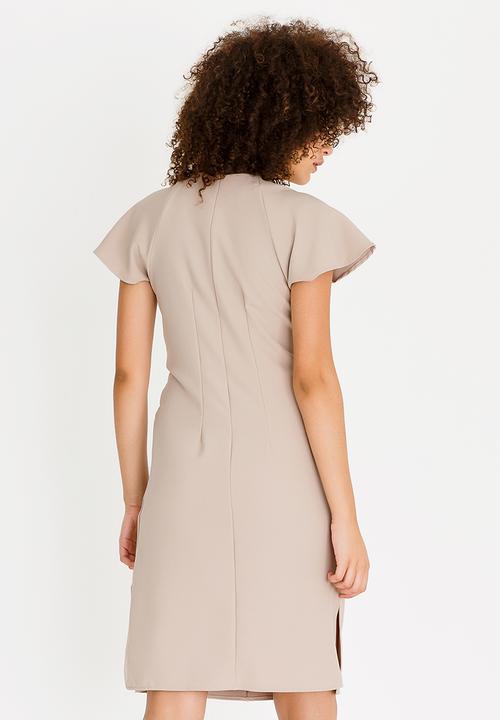 edit - Shift Dress with Front Ties Taupe
