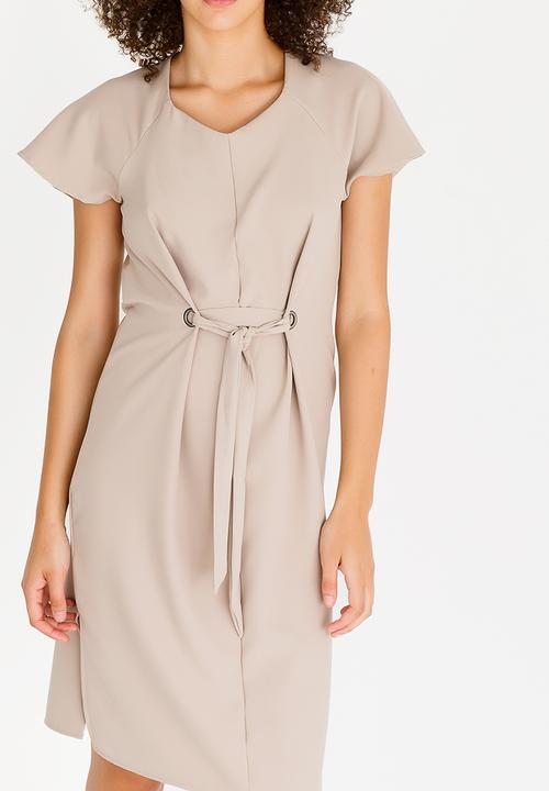 edit - Shift Dress with Front Ties Taupe
