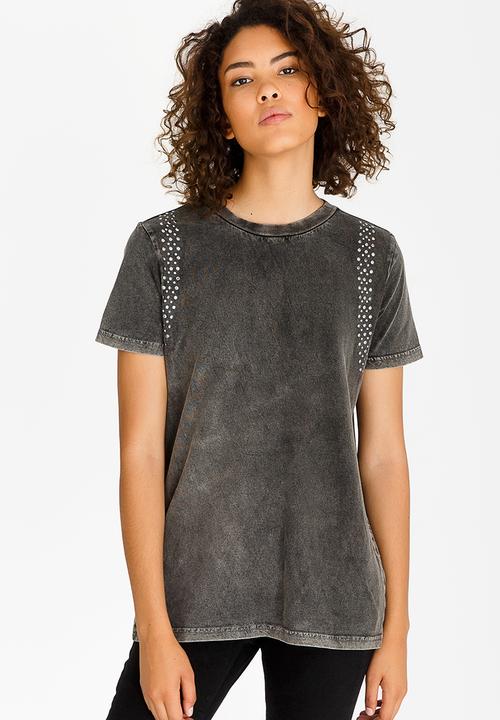 Brave Soul - Tee with Stud Detail Grey