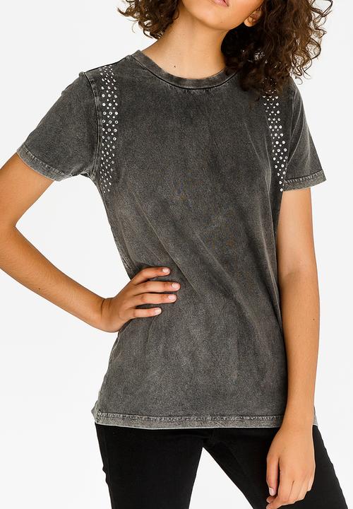 Brave Soul - Tee with Stud Detail Grey