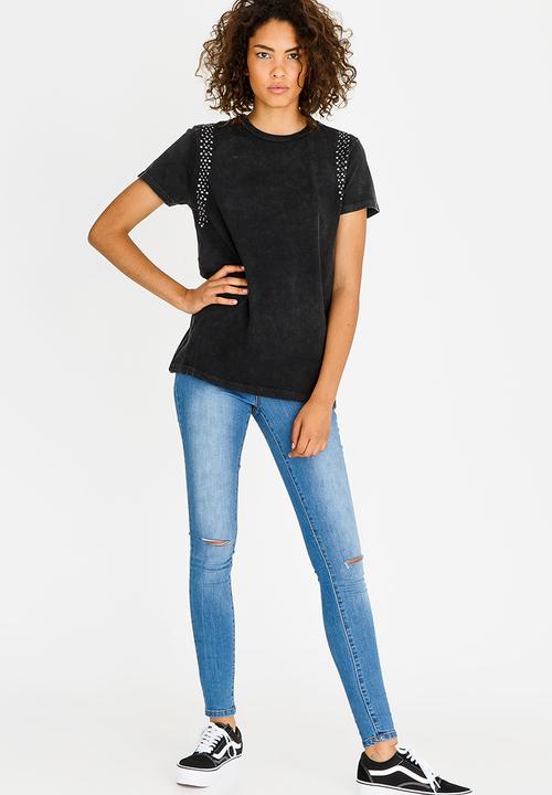 Brave Soul - Tee with Stud Detail Black