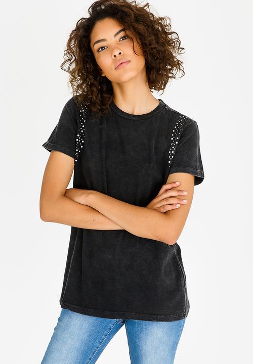Brave Soul - Tee with Stud Detail Black