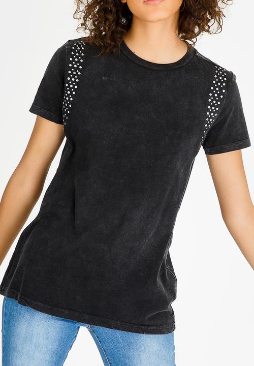 Brave Soul - Tee with Stud Detail Black