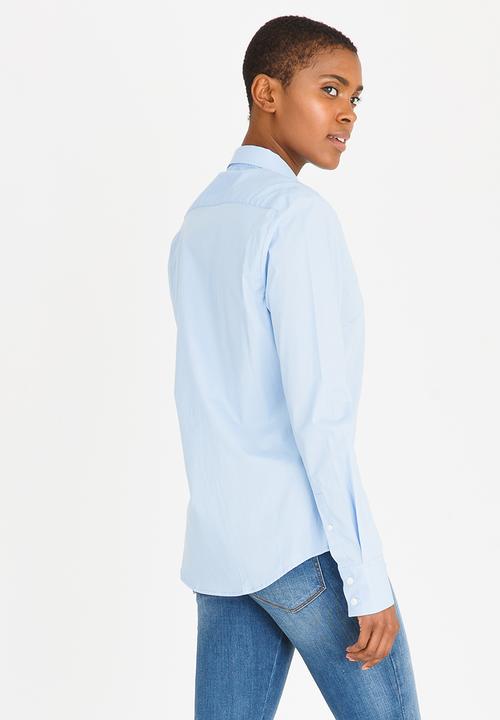 POLO - Amber Concealed Front Shirt Pale Blue