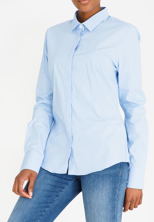 POLO - Amber Concealed Front Shirt Pale Blue