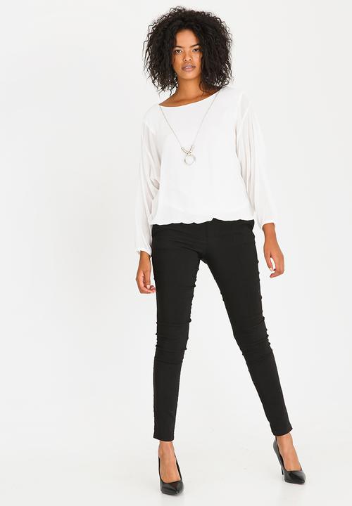 edit - Long Sleeve Lined Blouse with Detachable Chain Off White