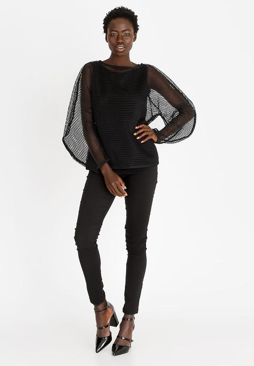ERRE - Hexagon Mesh Easyfit Top with Cami Black