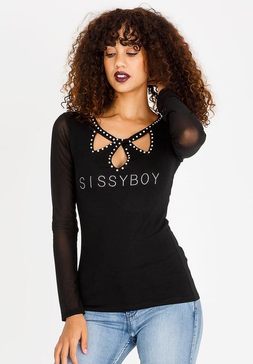 SISSY BOY - Lisea Cross Over Detail Top Black