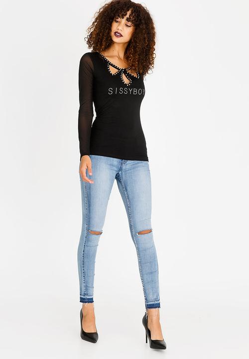 SISSY BOY - Lisea Cross Over Detail Top Black