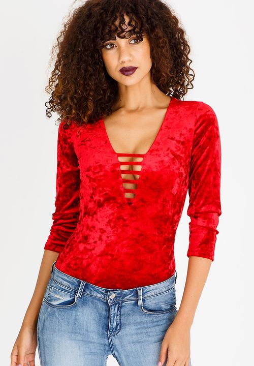 SISSY BOY - Velvet Bodysuit Red