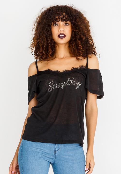 SISSY BOY - Juliette Cold Shoulder Top Black