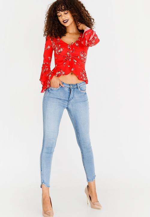 SISSY BOY - Velvet Blouse With Frill Sleeves Red
