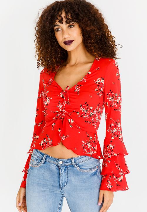 SISSY BOY - Velvet Blouse With Frill Sleeves Red