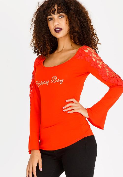 SISSY BOY - Flare Sleeve Detail Top Orange