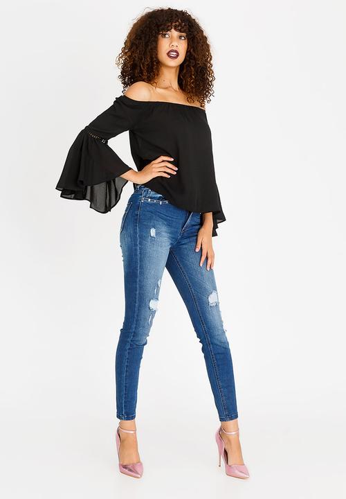 SISSY BOY - Bardot Top with Trim Detail Black