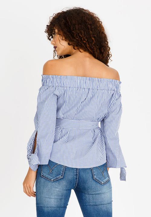SISSY BOY - Career Wear Stripe Bardot Top Blue and White