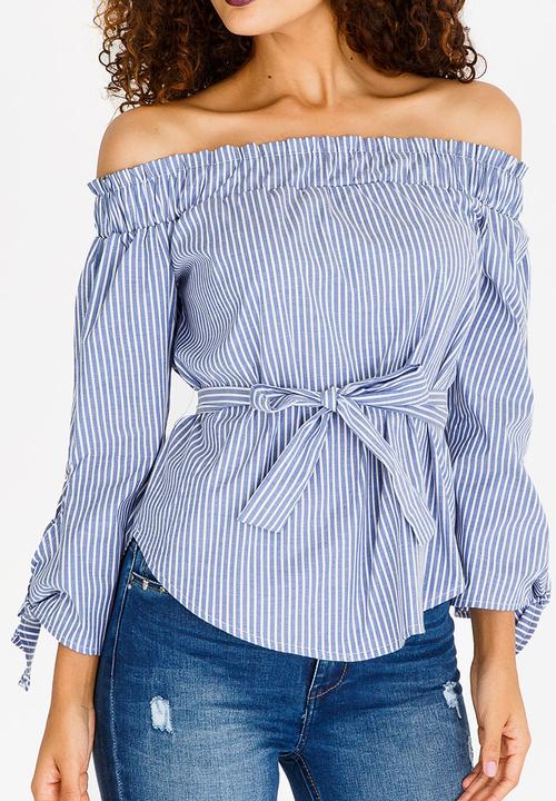SISSY BOY - Career Wear Stripe Bardot Top Blue and White