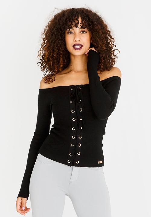 SISSY BOY - Blossom Lace-up Top Black