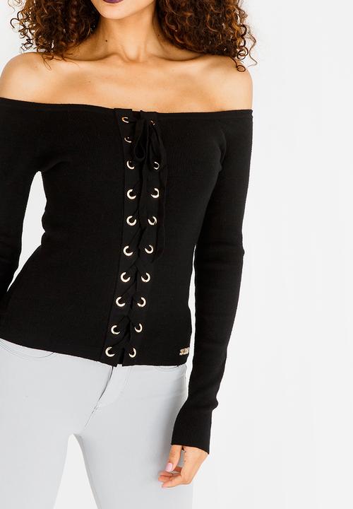 SISSY BOY - Blossom Lace-up Top Black