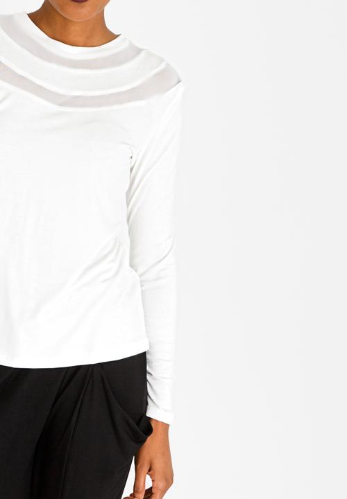 Slick - Nadia Mesh Inset Top Off White