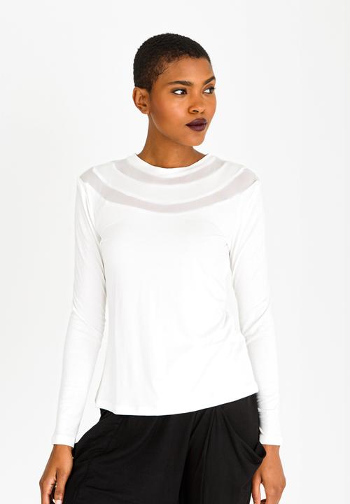 Slick - Nadia Mesh Inset Top Off White