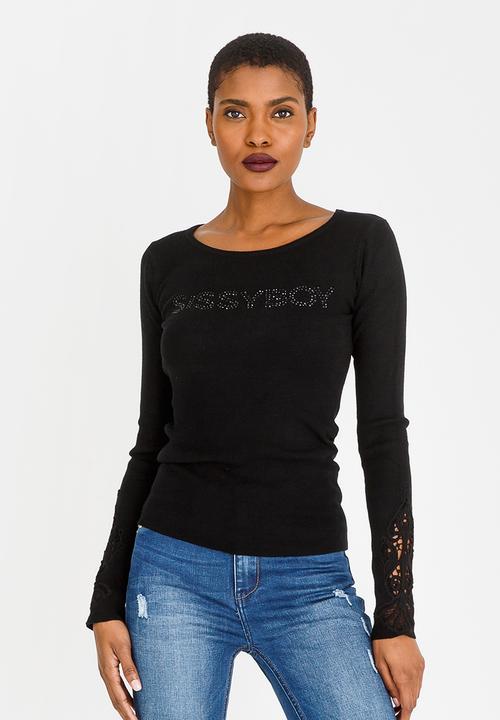 SISSY BOY - Lazar Crochet Detail Top Black