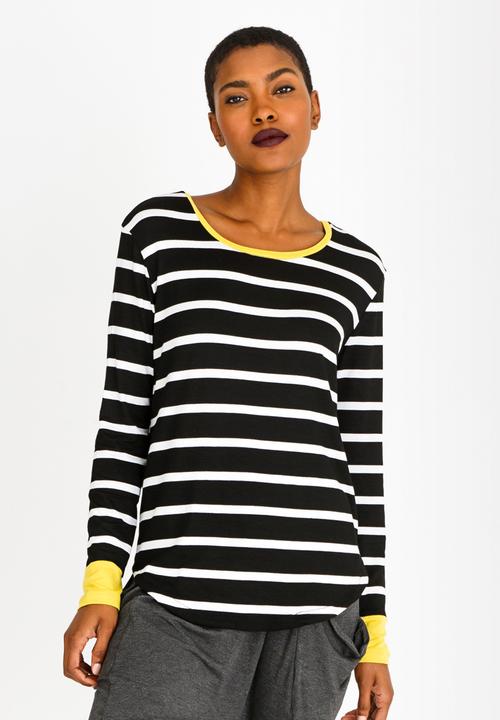 Slick - Beau Stripe Contrast Detail Top Black and White