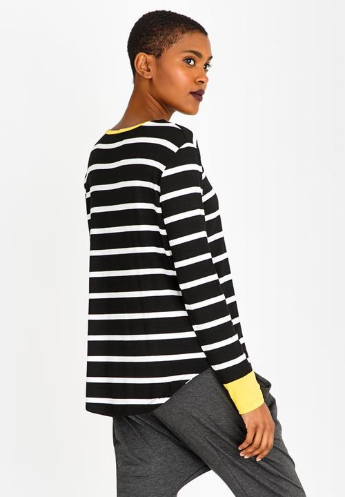 Slick - Beau Stripe Contrast Detail Top Black and White