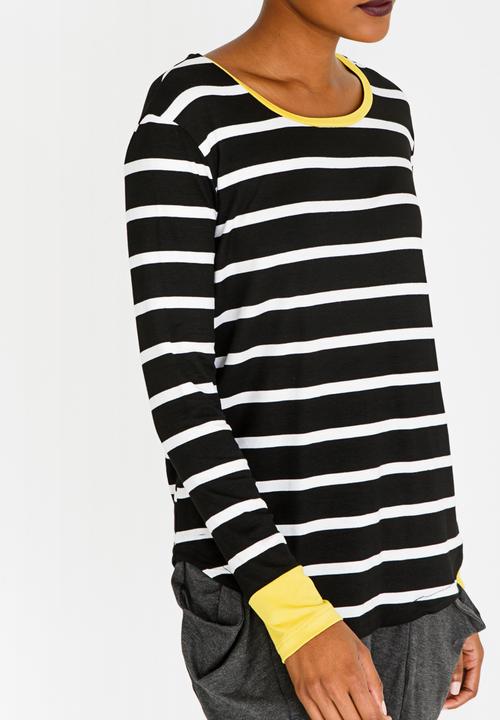Slick - Beau Stripe Contrast Detail Top Black and White