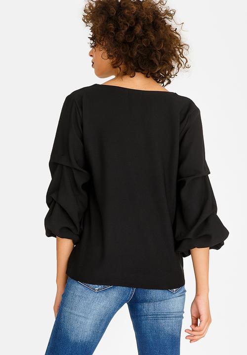 STYLE REPUBLIC - Ruched Sleeve Blouse Black