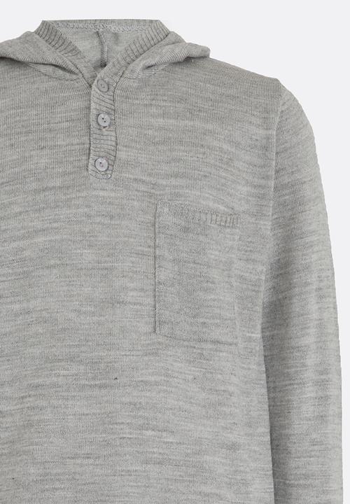 Rebel Republic - Hooded Button Up Henley Jersey Grey Melange