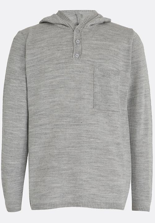 Rebel Republic - Hooded Button Up Henley Jersey Grey Melange