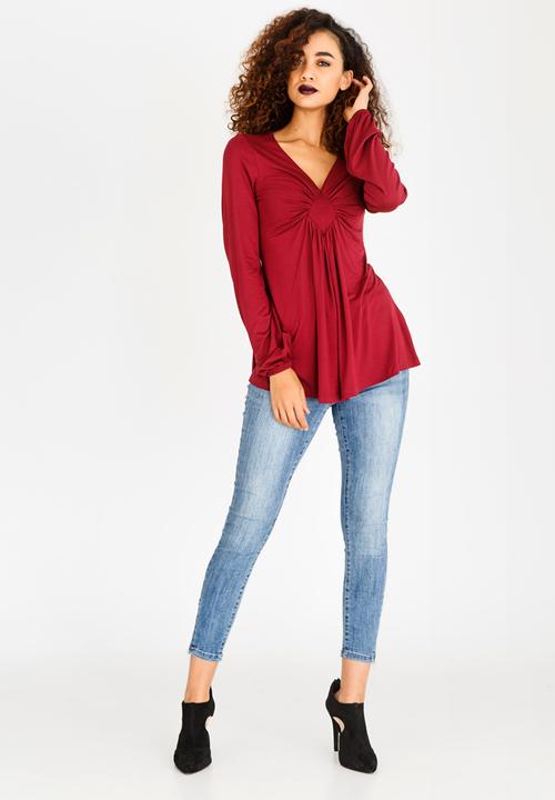 edit - V Neckline Longsleeve Blouse Maroon