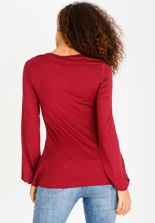 edit - V Neckline Longsleeve Blouse Maroon