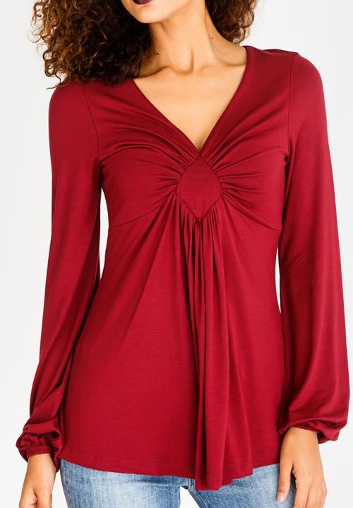 edit - V Neckline Longsleeve Blouse Maroon