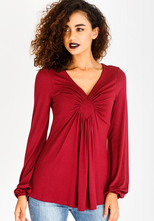 edit - V Neckline Longsleeve Blouse Maroon